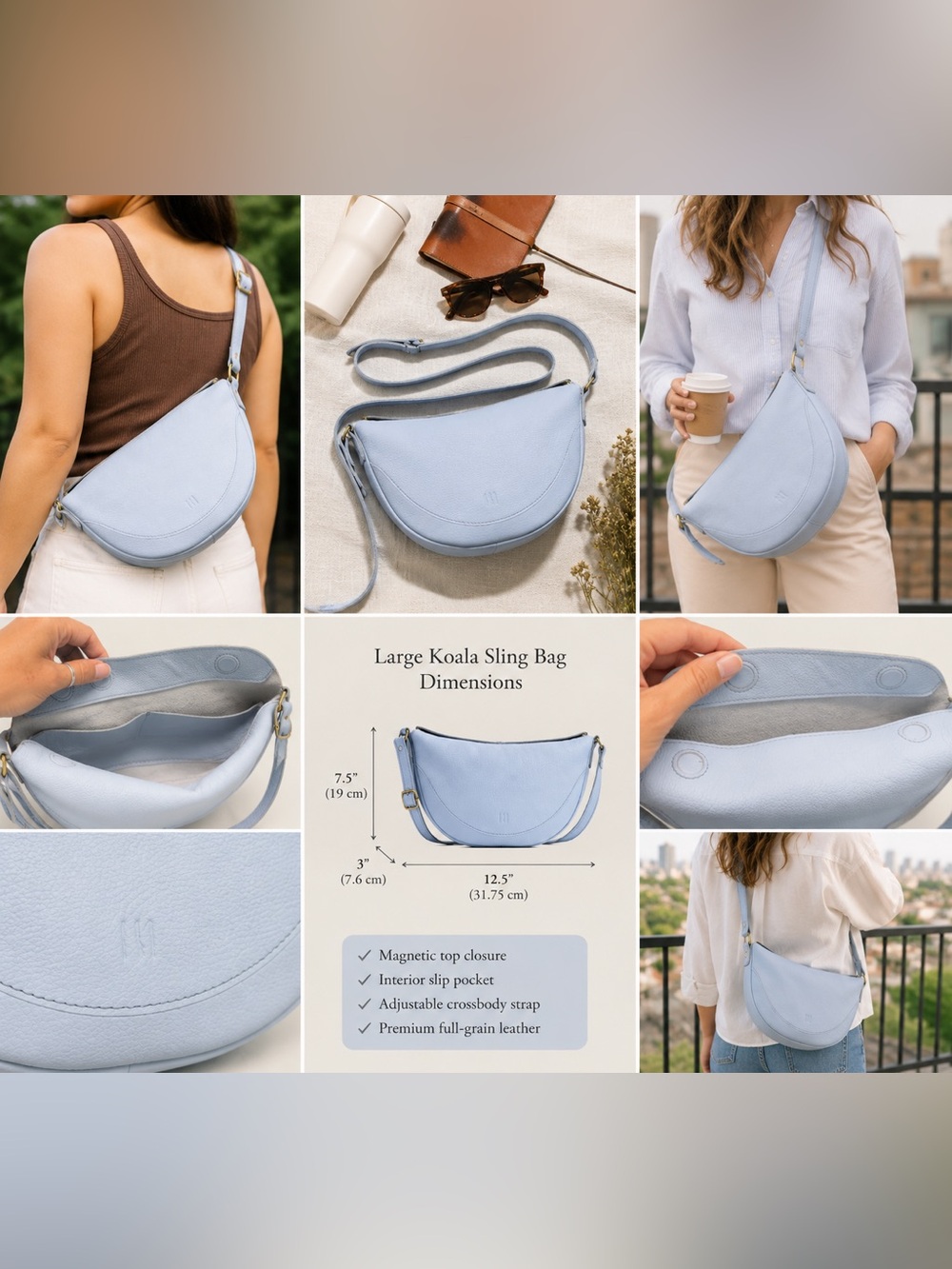 Portland Leather | Large Leather Koala Sling ~ Sky Blue - Picture 10 of 10